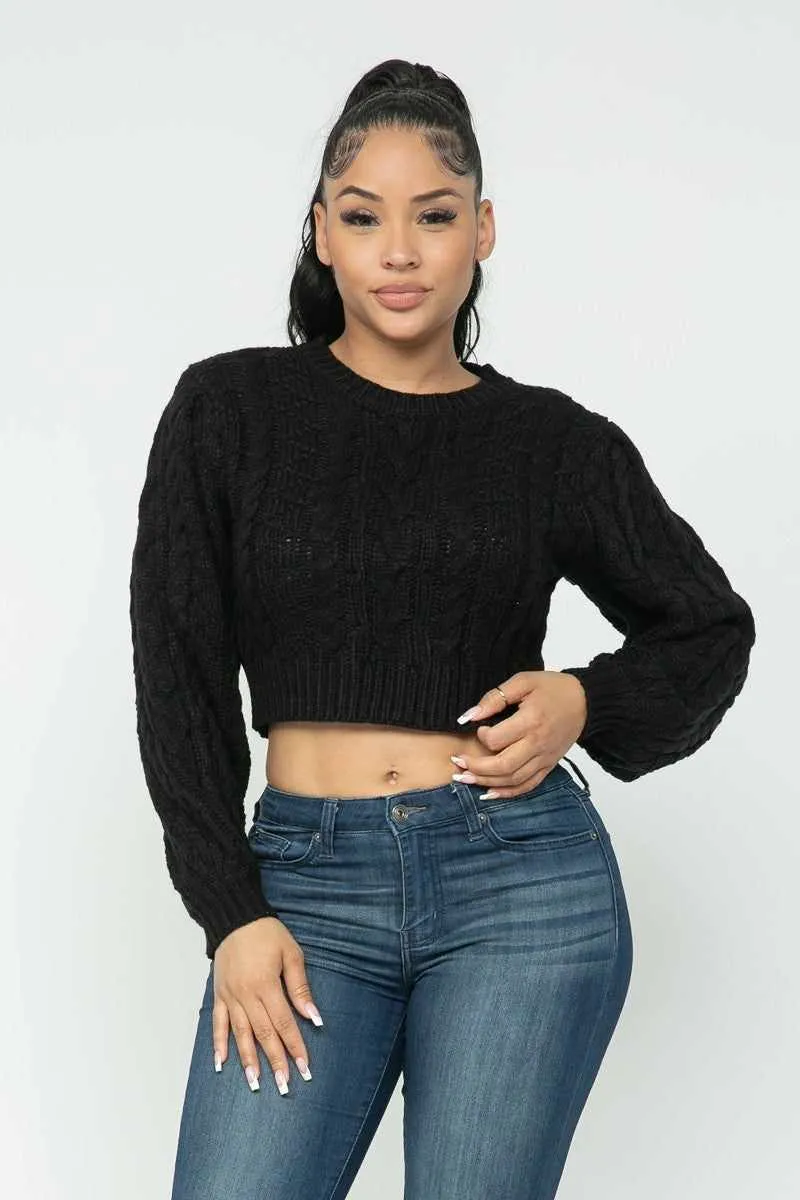 Women's Black Cable Knit Pullover Sweater