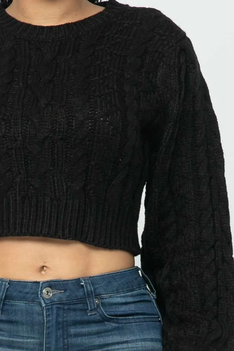 Women's Black Cable Knit Pullover Sweater