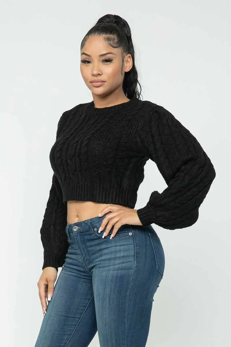 Women's Black Cable Knit Pullover Sweater