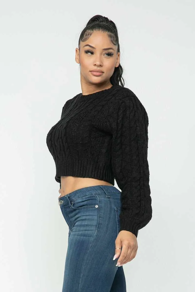 Women's Black Cable Knit Pullover Sweater