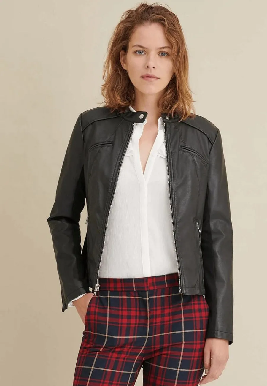 Women's Classic Black Sheepskin Leather Biker Jacket