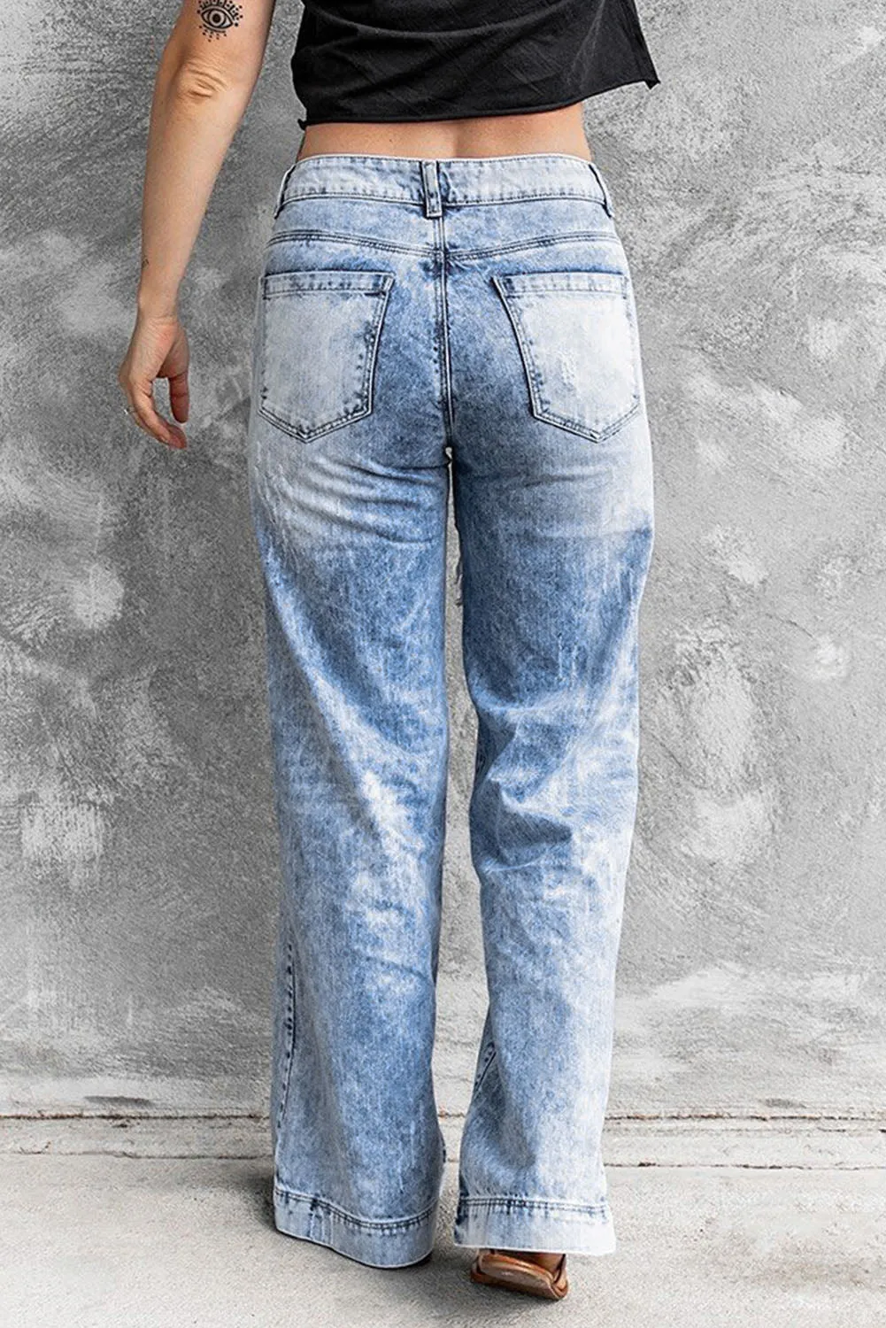 Women's Rainbow Print Denim Pants Casual Loose Ripped Distressed Wide Leg Jeans