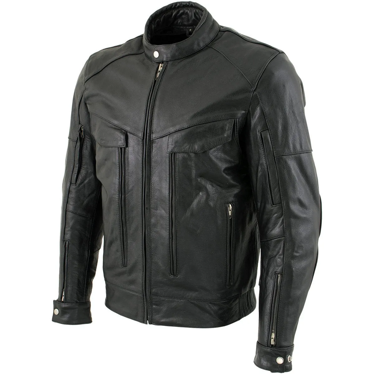 Xelement B4495 'Bandit' Men's Black Buffalo Leather Cruiser Motorcycle Jacket with X-Armor Protection