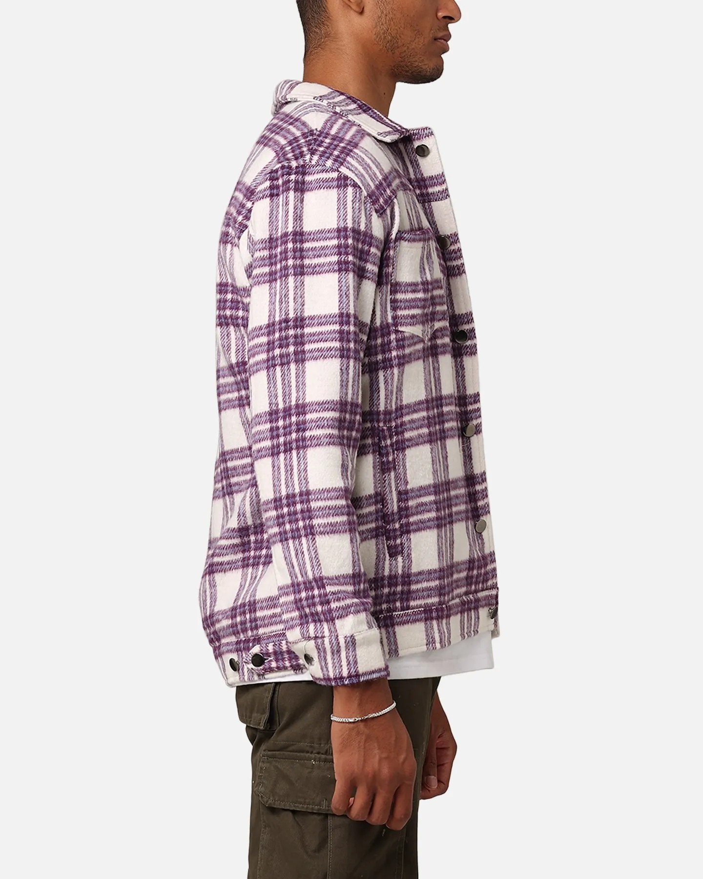 XXIII Darby Plaid Shacket Purple/White