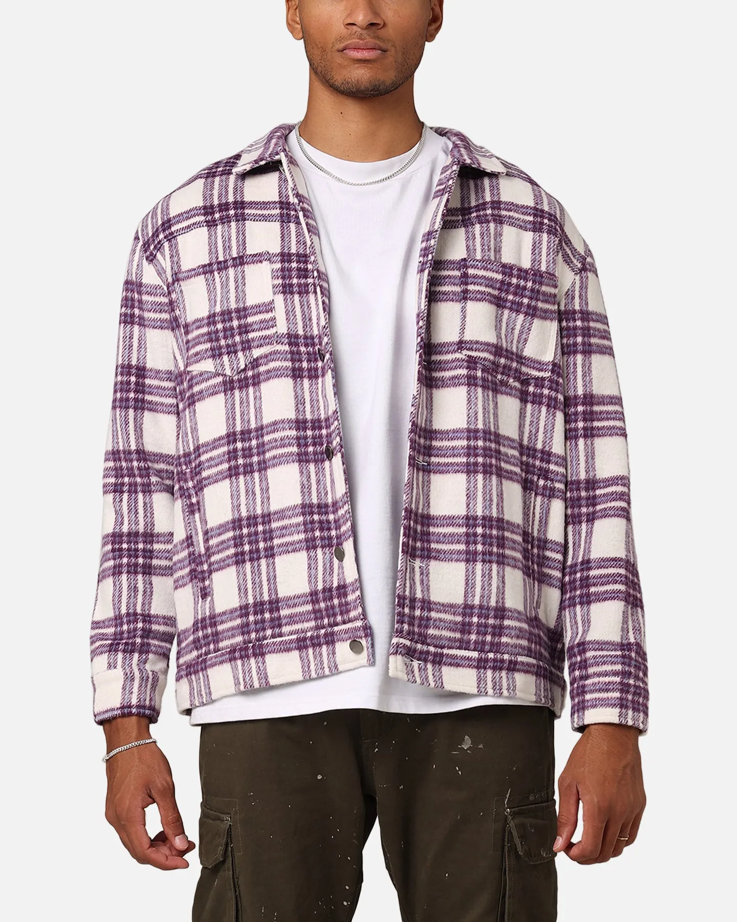 XXIII Darby Plaid Shacket Purple/White