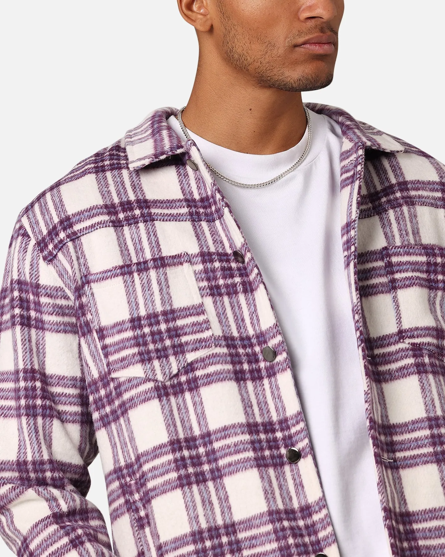 XXIII Darby Plaid Shacket Purple/White