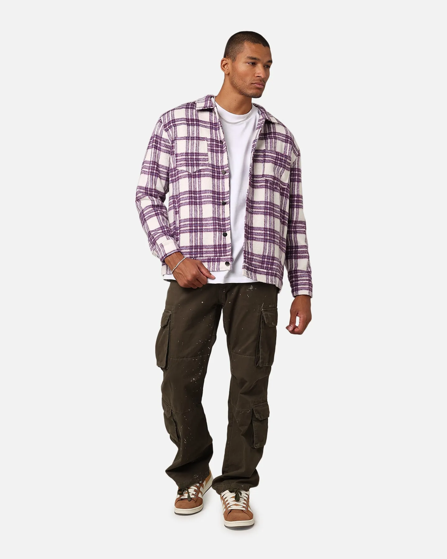 XXIII Darby Plaid Shacket Purple/White