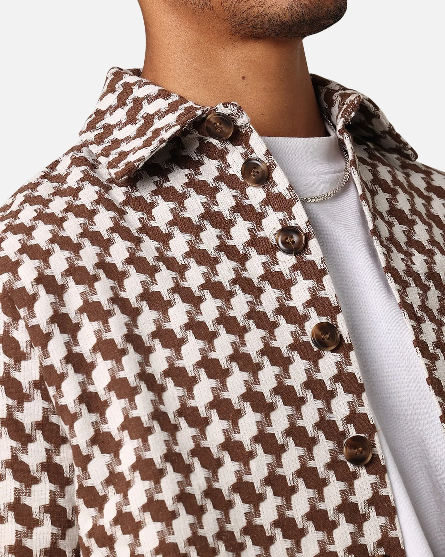 XXIII Jacquard Weave Shacket Brown/White