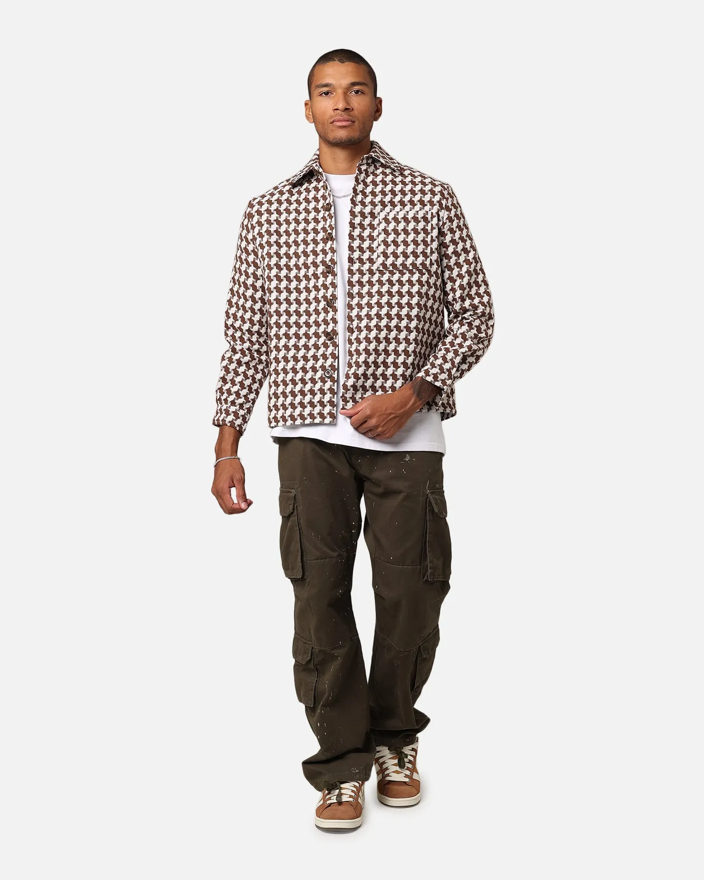 XXIII Jacquard Weave Shacket Brown/White