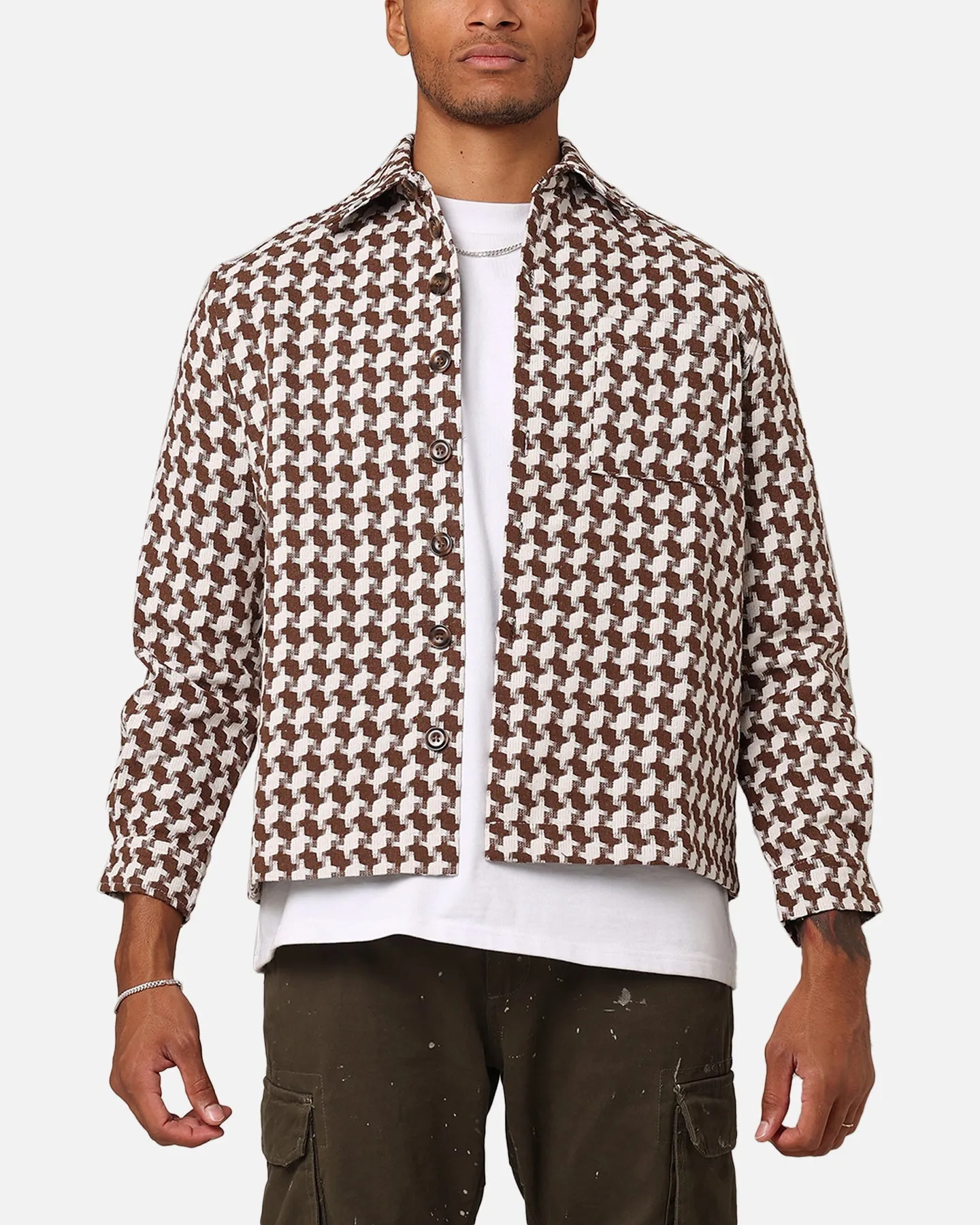 XXIII Jacquard Weave Shacket Brown/White